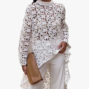 Pretty Garden Open weave lacy hi-low tunic top